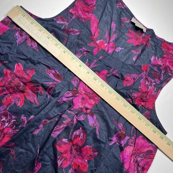 Loft Blouse Women’s Size L Blue & Pink Floral Sleeveless Swoop Neck Semi-Sheer - Picture 6 of 7